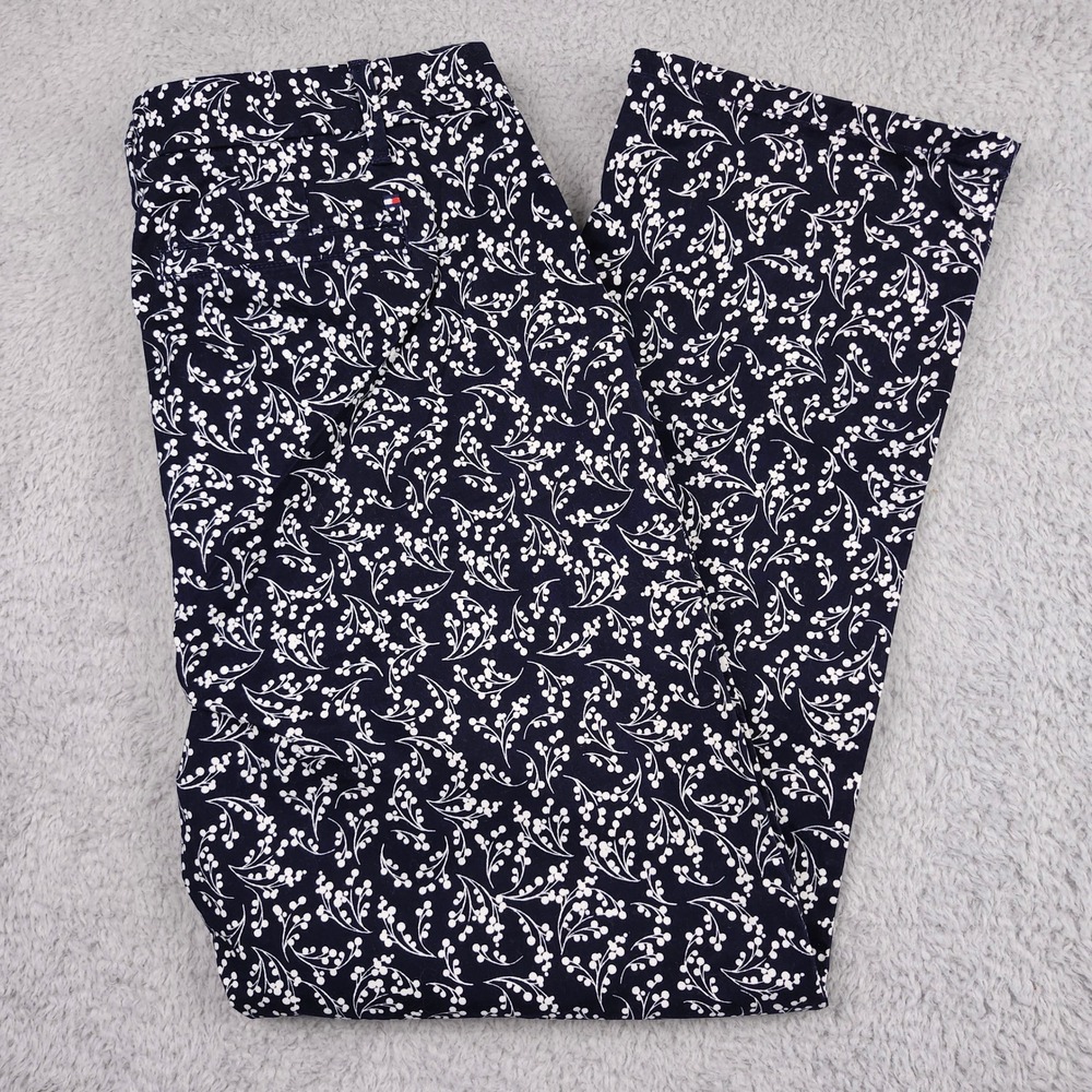 Tommy Hilfiger Pants Womens 16 Navy Blue Floral Chino Ankle Trousers Y2K Stylish